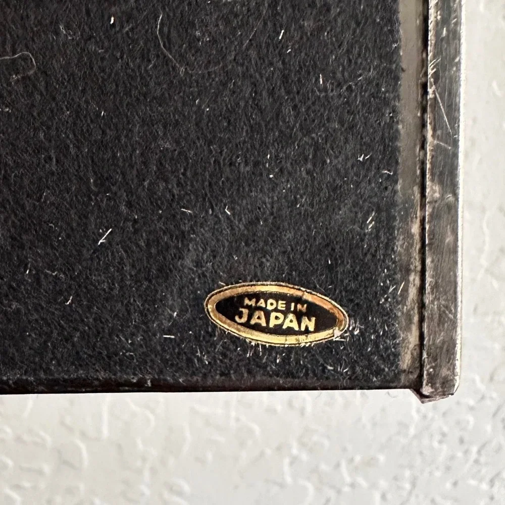 Vintage‎ Ornate Metal Jewelry Trinket Box Crest Basket Weave Japan Storage